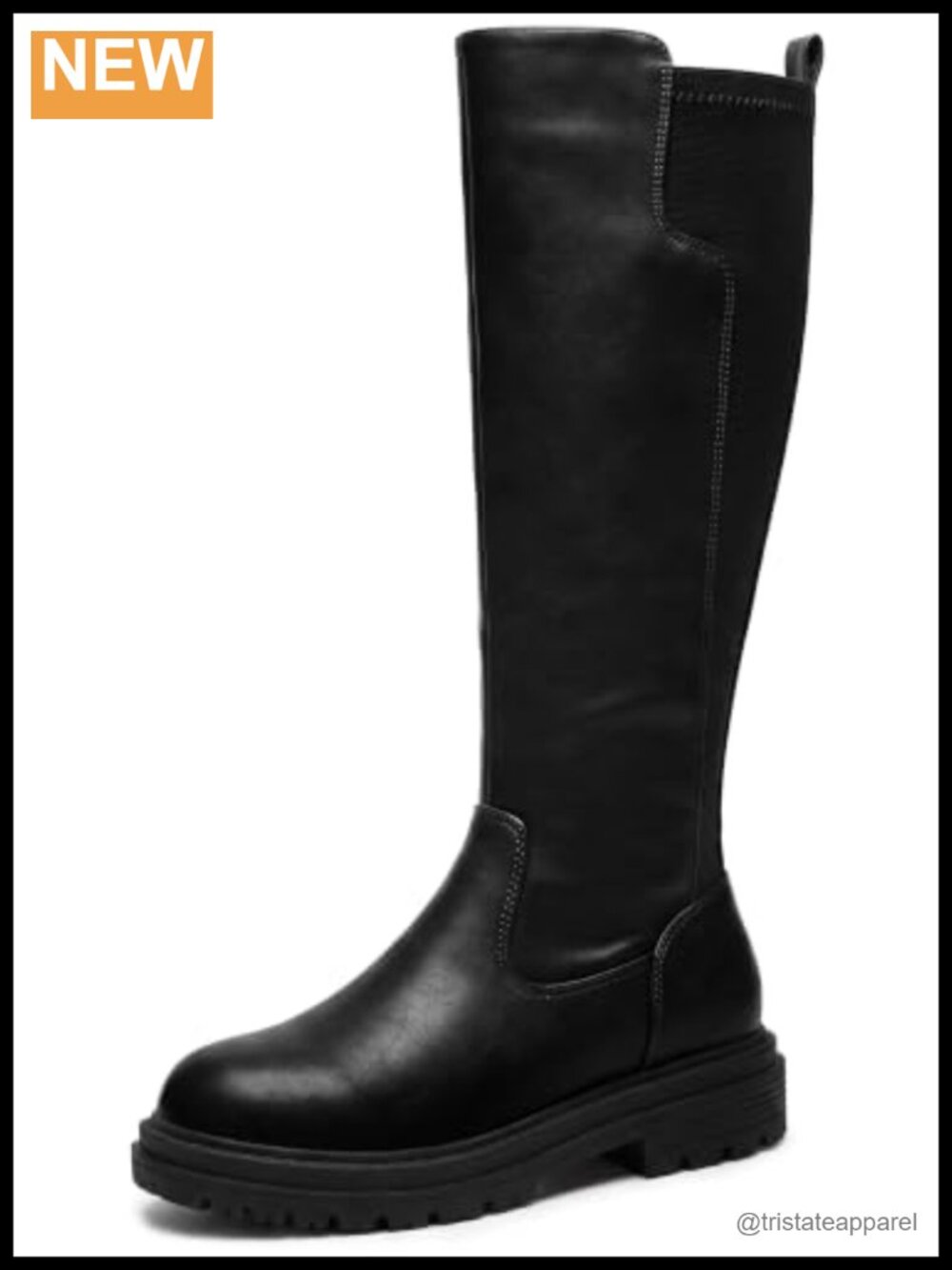 Women's Faux Leather Knee High Platform Block Heel Boots Wide Calf